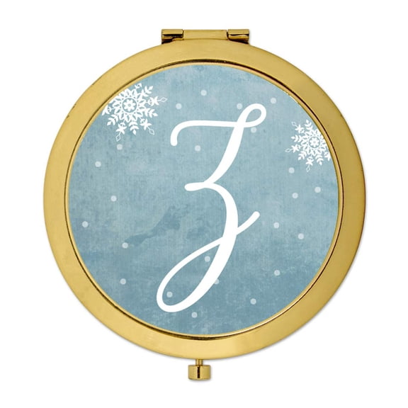 Koyal Wholesale Gold Compact Mirror Bridesmaid's Wedding Gift, Blue Winter Snowflakes, Monogram Letter Z, 1-Pack