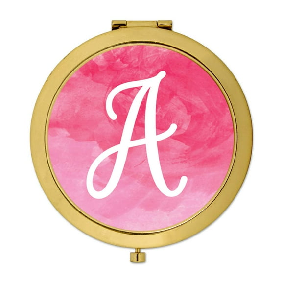 Koyal Wholesale Gold Compact Mirror Bridesmaid's Wedding Gift, Blush Pink Watercolor, Monogram Letter A, 1-Pack