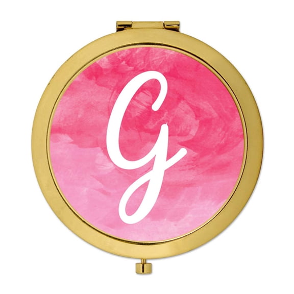 Koyal Wholesale Gold Compact Mirror Bridesmaid's Wedding Gift, Blush Pink Watercolor, Monogram Letter G, 1-Pack