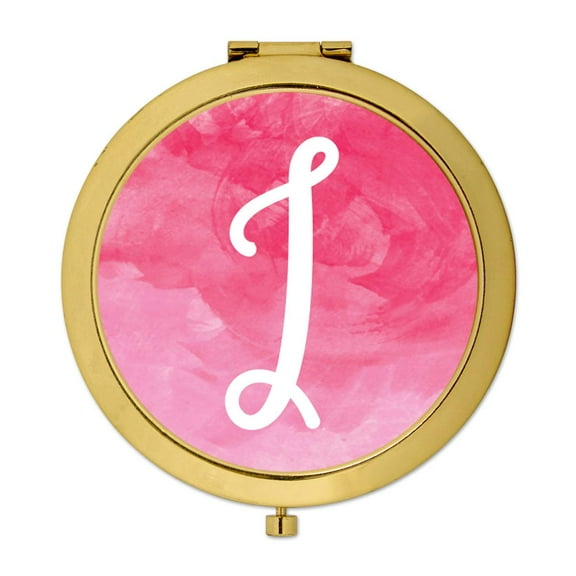 Koyal Wholesale Gold Compact Mirror Bridesmaid's Wedding Gift, Blush Pink Watercolor, Monogram Letter I, 1-Pack