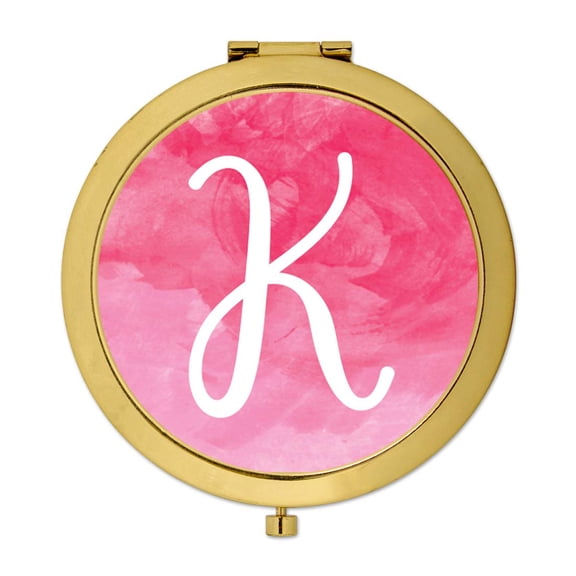 Koyal Wholesale Gold Compact Mirror Bridesmaid's Wedding Gift, Blush Pink Watercolor, Monogram Letter K, 1-Pack