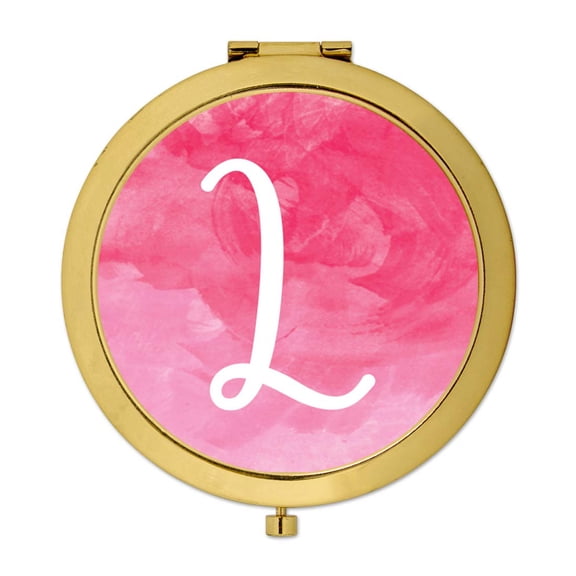 Koyal Wholesale Gold Compact Mirror Bridesmaid's Wedding Gift, Blush Pink Watercolor, Monogram Letter L, 1-Pack