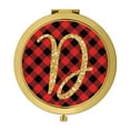 thumbnail image 1 of Koyal Wholesale Gold Compact Mirror Bridesmaid's Wedding Gift, Buffalo Red Plaid | Gold Glitter, Monogram Letter D, 1-Pk, 1 of 5