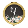 thumbnail image 1 of Koyal Wholesale Gold Compact Mirror Bridesmaid's Wedding Gift, Peach Flower Florals on Chalkboard, Monogram Letter F, 1 of 5