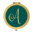 thumbnail image 1 of Koyal Wholesale Gold Compact Mirror Bridesmaid's Wedding Gift, Peacock Blue Jewel Tone , Monogram Letter A, 1-Pack, 1 of 5