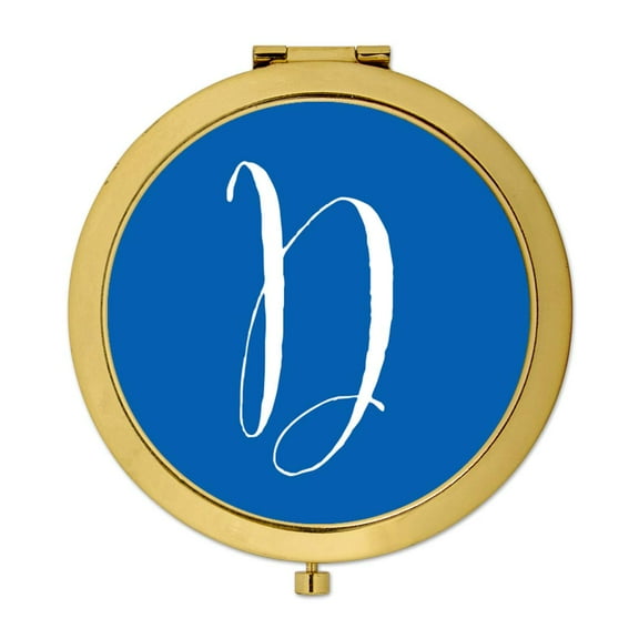 Koyal Wholesale Gold Compact Mirror Bridesmaid's Wedding Gift, Royal Blue, Monogram Letter D, 1-Pack