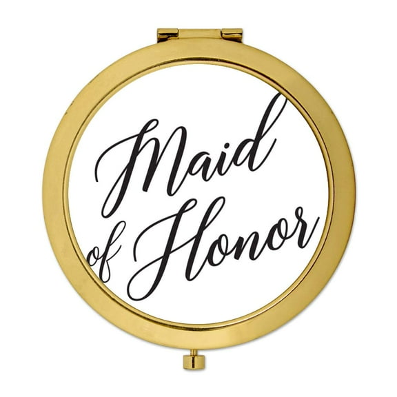 Koyal Wholesale Gold Compact Mirror Maid of Honor Wedding Gift, White, 1-Pack