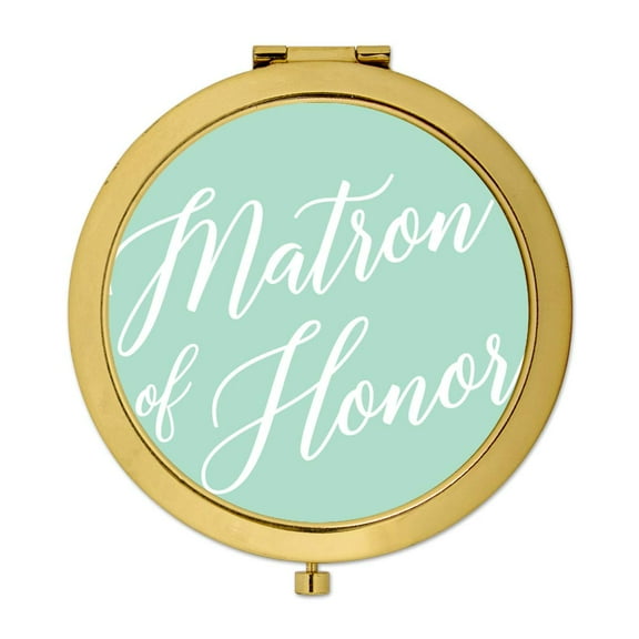 Koyal Wholesale Gold Compact Mirror Matron of Honor Wedding Gift, Mint Green, 1-Pack