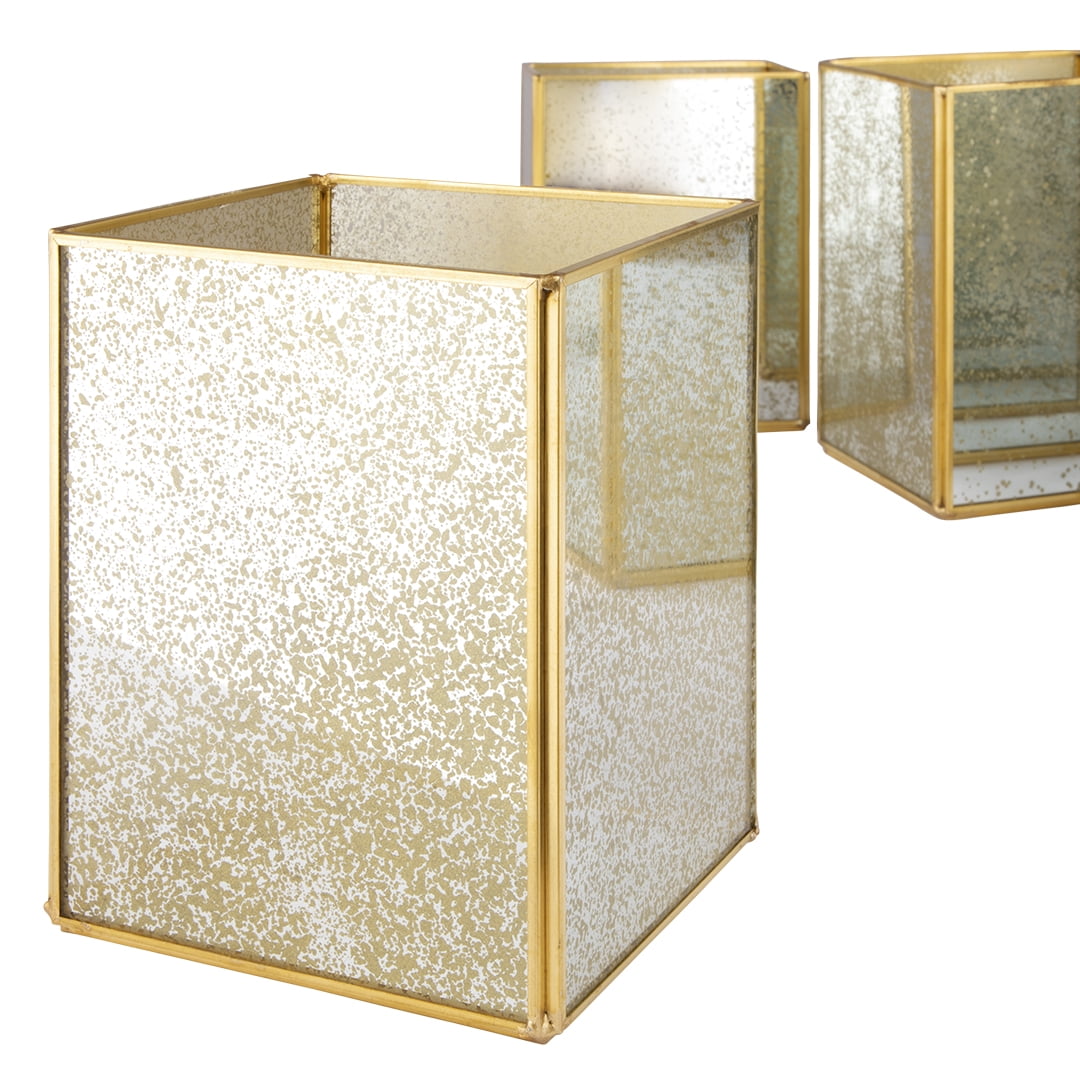 Koyal Wholesale Gold/Gold Geometric Hurricane Candle Holder Set of 6