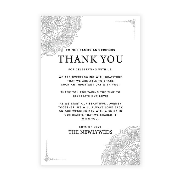 Koyal Wholesale Gray Elegant Ornate Wedding Thank You Place Setting Cards for Table Reception, Dinner Plates, 56-Pk