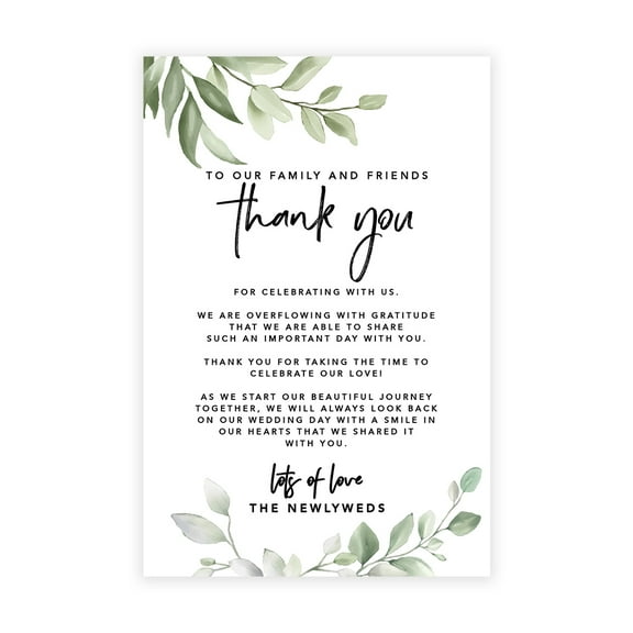Koyal Wholesale Greenery Wedding Card for Table Reception, 56- Pack
