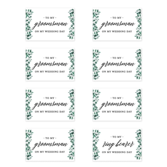 Koyal Wholesale Groomsmen Wedding Day Gift Cards with Envelopes set of 8 Frosted Green Leaves On My Wedding Day Cards