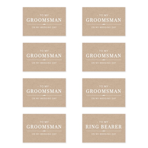 Koyal Wholesale Groomsmen Wedding Day Gift Cards with Envelopes set of 8 Kraft Brown On My Wedding Day Cards, 4 x 6-In