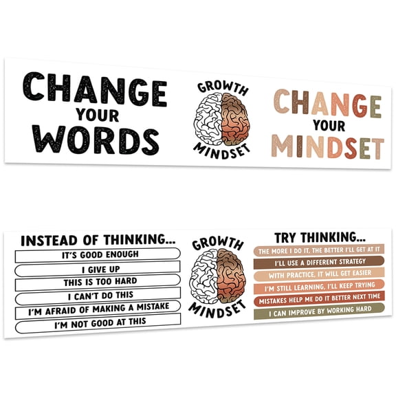 Koyal Wholesale Growth Mindset Classroom Banner Sign for Teachers, Wall Decor Motivational Boho Gender Neutral, 2-Pk