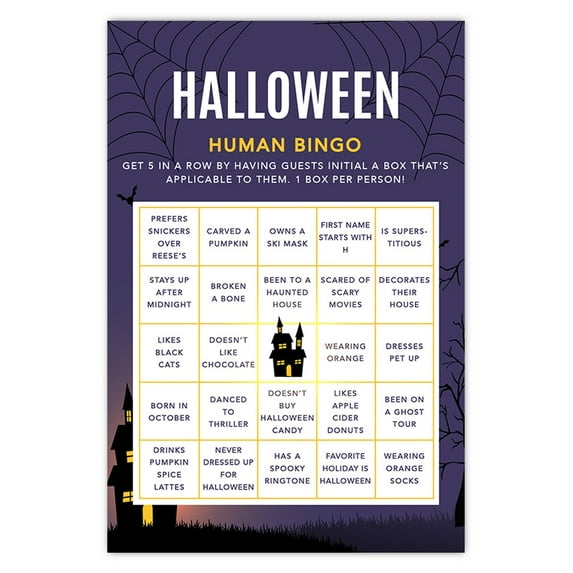 Koyal Wholesale Halloween Party Bingo Game Cards for Fun Activities, Illuminated Haunted House, Pk-24