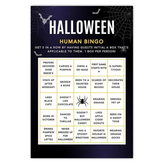 Koyal Wholesale Halloween Party Bingo Game Cards for Halloween Contest, Fun Activities, Bats & Spiders Themed, Pk-24