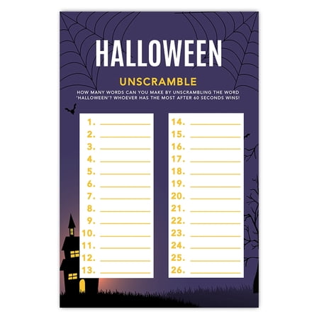 Koyal Wholesale Halloween Party How Many Words Can You Make? Game Cards – 24-Pack