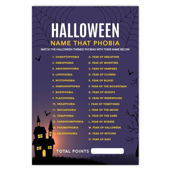 Koyal Wholesale Halloween Party Name That Phobia Game Cards for Fun Activities, Haunted House 24-Pack