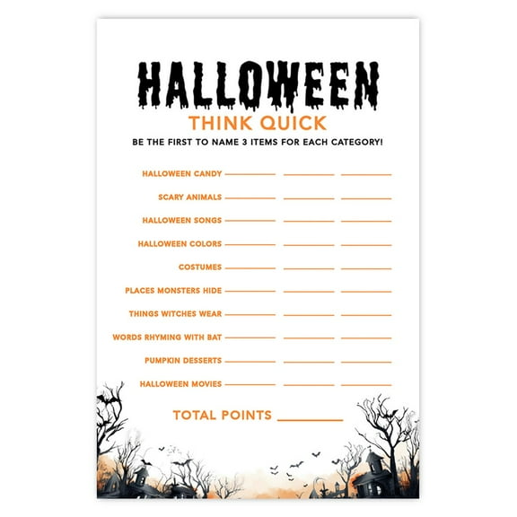 Koyal Wholesale Halloween Party Think Quick Game Cards for Fun Activities, Spooky Haunted House, Pk-24