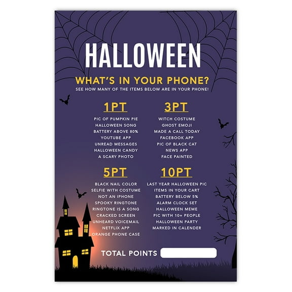 Koyal Wholesale Halloween Party What's In Your Phone Game Cards for Fun Activities, Illuminated Haunted House, Pk-24