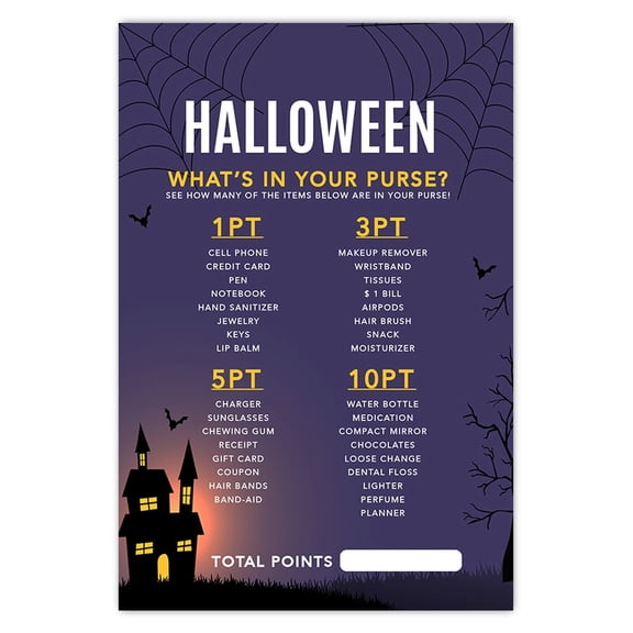 Koyal Wholesale Halloween Party What's In Your Purse Game Cards for Fun Activities, Illuminated Haunted House, Pk-24