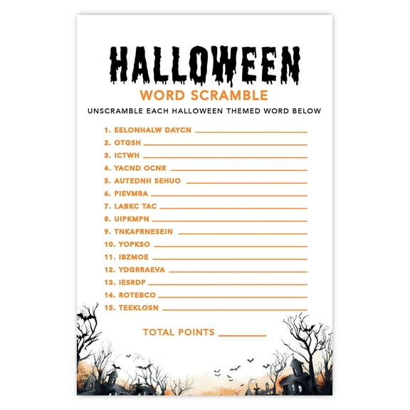 Koyal Wholesale Halloween Party Word Scramble Game Cards for Fun Activities, Spooky Haunted House, Pk-24