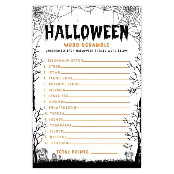 Koyal Wholesale Halloween Party Word Scramble Game Cards for Halloween Contest, Fun Activities, Graveyard Design, Pk-24