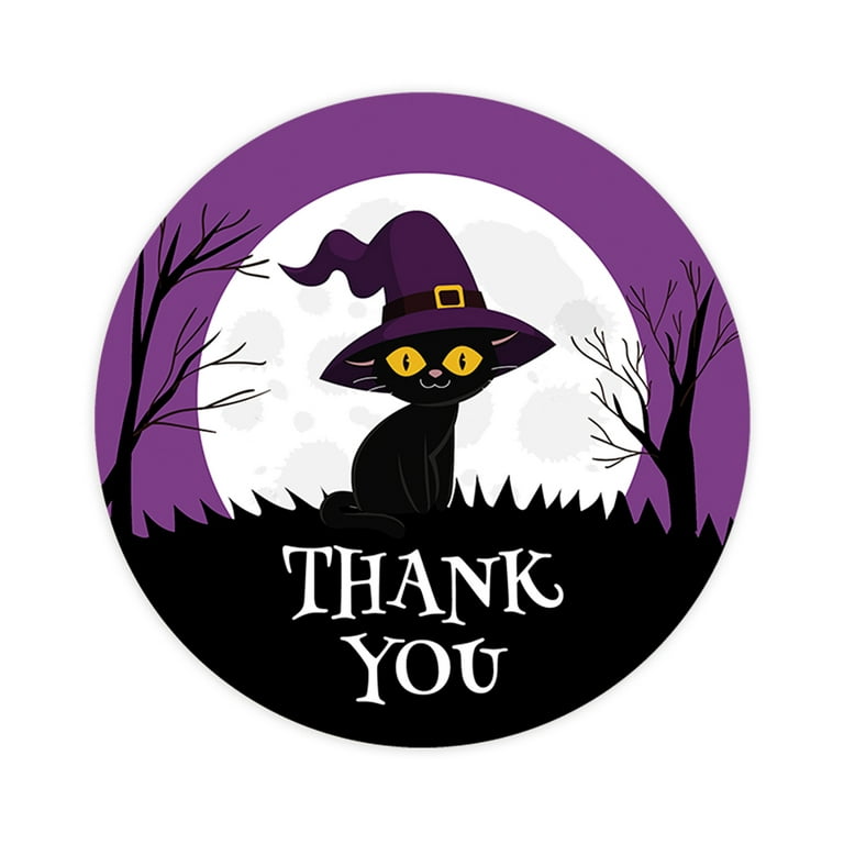 Koyal Wholesale Halloween Thank You Stickers 2 Inch Round 120 Bulk Pk Cute  Blk Cat Labels For Halloween Party Favors