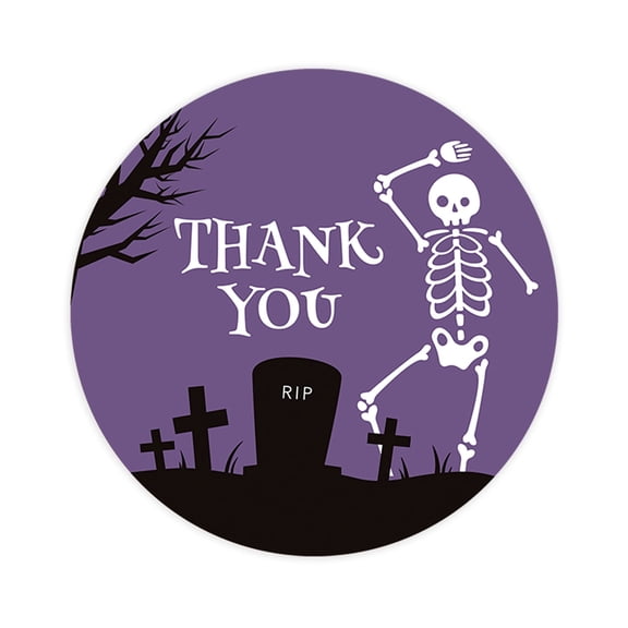 Koyal Wholesale Halloween Thank You Stickers 2 Inch Round 120 Bulk Skeleton in Graveyard Labels For Halloween