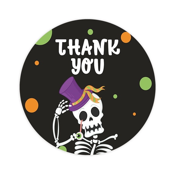 Koyal Wholesale Halloween Thank You Stickers 2 Inch Round 120 Bulk Skeleton with Top Hat Labels For Halloween