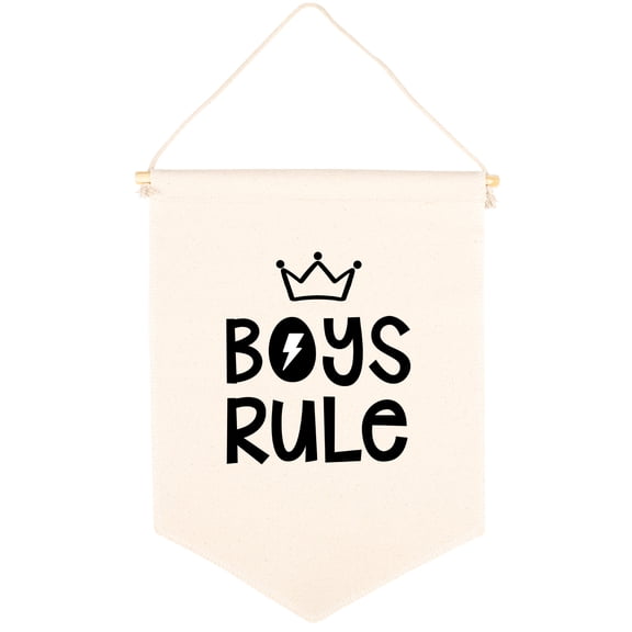 Koyal Wholesale Hanging Wall Canvas Banner, Boys Rule Canvas, Nursery Wall Decoration Banner, 1-Pk