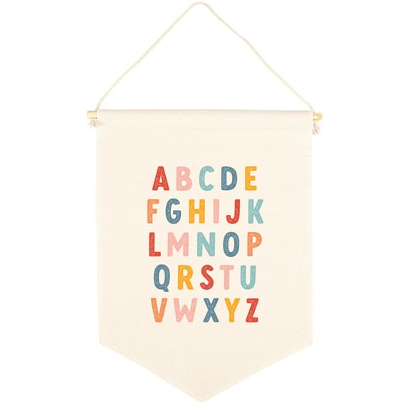 Koyal Wholesale Hanging Wall Canvas Banner, Colorful Alphabet Canvas, Nursery Wall Decoration Banner, 1-Pk