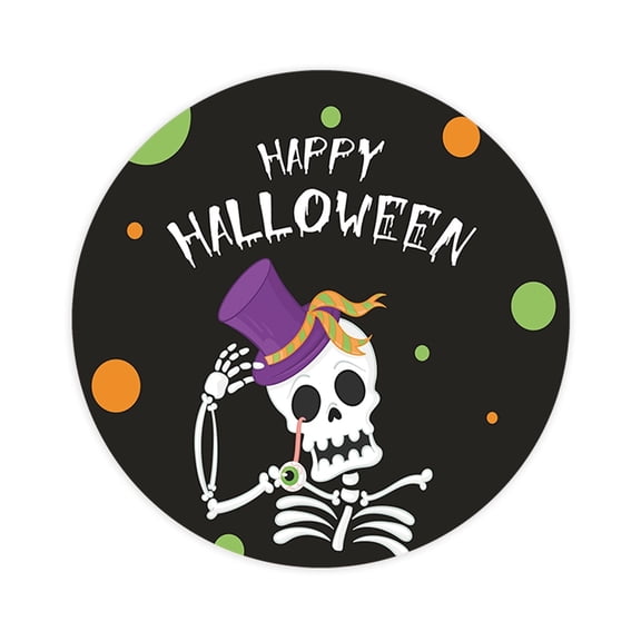 Koyal Wholesale Halloween Stickers 2" Round Skeleton with Top Hat, 120-Pack