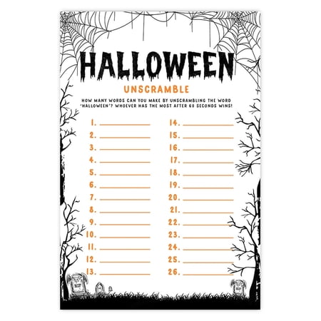 Koyal Wholesale How Many Words Can You Make Halloween Game Cards for Fun Activities, Graveyard Design, Pk-24