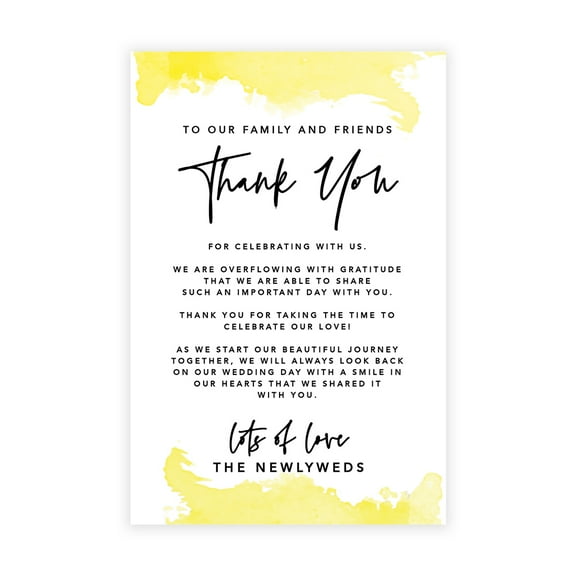 Koyal Wholesale Illuminating Yellow Watercolor Wedding Thank You Place Setting Cards for Table Reception, 56-Pack