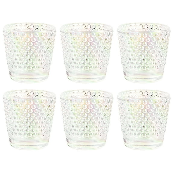 Koyal Wholesale Iridescent Hobnail Glass Candle Holders, 6 Pack, Boho Inspired Decor, Bridal Shower, Baby Shower