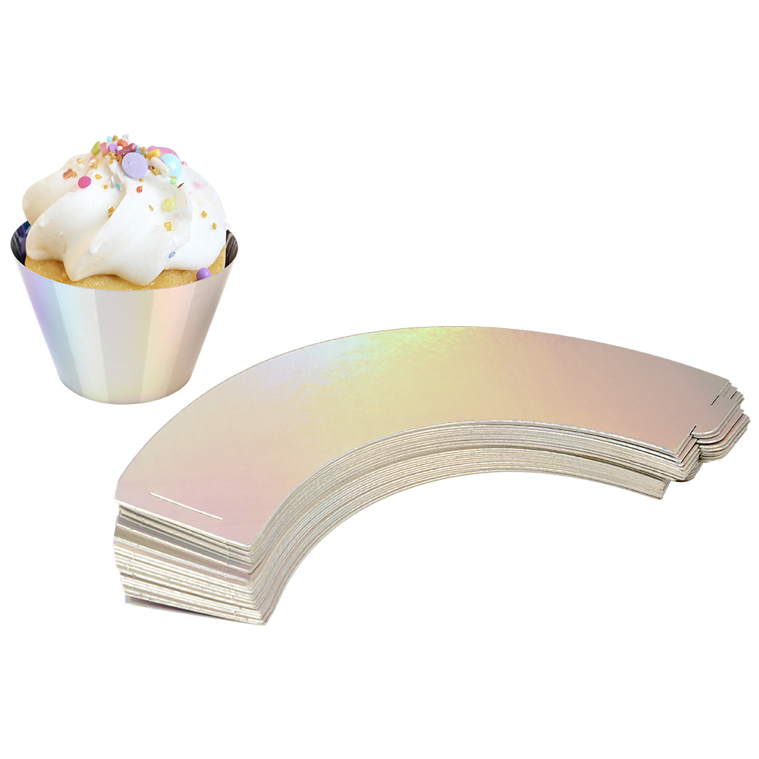 Koyal Wholesale Iridescent Party Cupcake Wrappers, 50Pack, Standard Size Holographic Silver