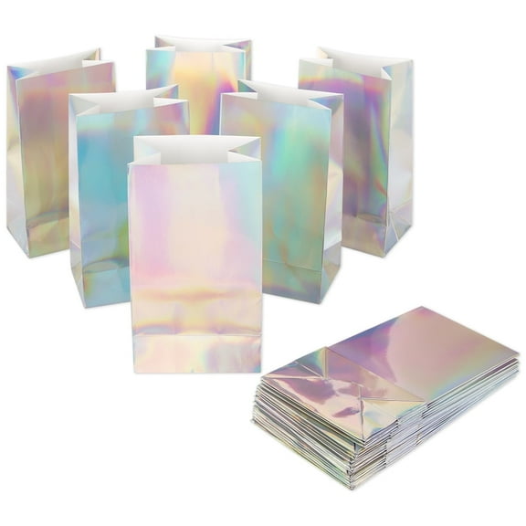 Koyal Wholesale Iridescent Party Treat Bags, 25 Pack 4.5 x 8.5 Holographic Silver Foil Party Bags
