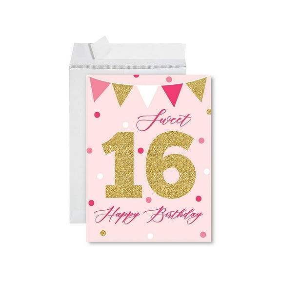 Koyal Wholesale Jumbo Happy Birthday Card with Envelope, Sweet 16 Birthday Card, Daughter, Granddaughter, 1-Pack