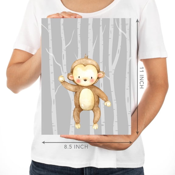 Koyal Wholesale Jungle Safari Theme Nursery Kids Room Unframed Hanging Wall Art Poster, 8.5x11-inch, Blue Gray Trees, Lion, Zebra, Giraffe, Deer, Elephant, Monkey Graphics, 6-Pack