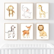 Koyal Wholesale Jungle Safari Theme Nursery Kids Room Unframed Hanging Wall Art Poster, 8.5x11-inch, Lion, Zebra, Giraffe, Deer, Elephant, Monkey Graphics, 6-Pack