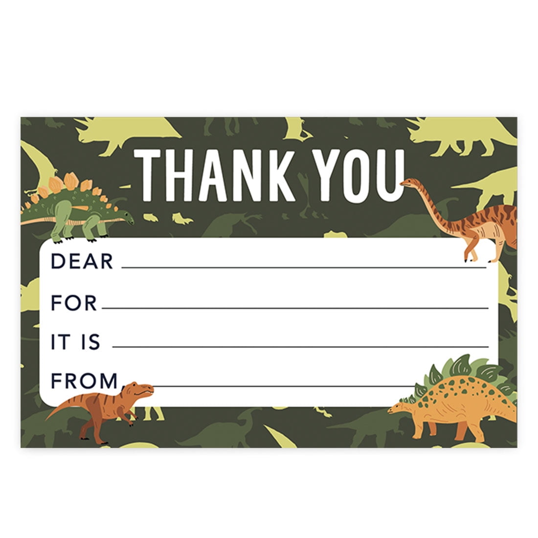 Koyal Wholesale Kids Fill in the Blank Thank You Cards 20 Cards Including Envelopes Camo Dinosaurs, For Party Guests