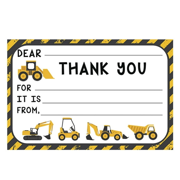 Koyal Wholesale Kids Fill in the Blank Thank You Cards - 20 Cards Including Envelopes Construction Trucks