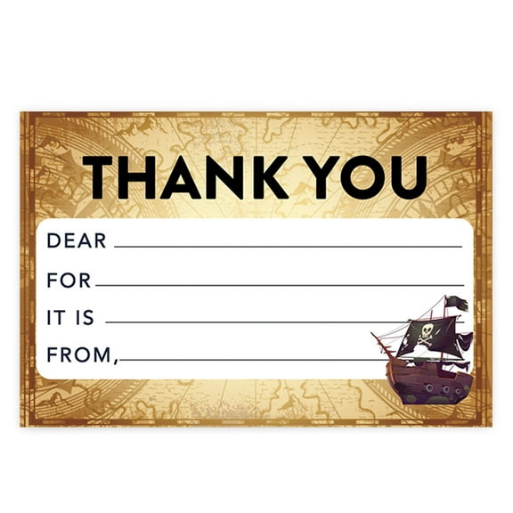 Koyal Wholesale Kids Fill in the Blank Thank You Cards - 20 Cards Including Envelopes Pirate Theme, For Party Guests
