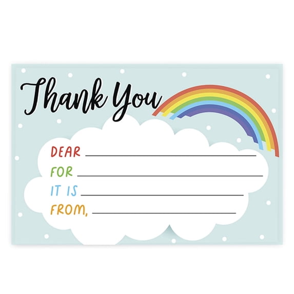 Koyal Wholesale Kids Fill in the Blank Thank You Cards 20 Cards Including Envelopes Rainbows and Clouds