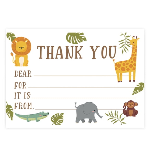 Koyal Wholesale Kids Fill in the Blank Thank You Cards 20 Cards Including Envelopes Safari Jungle Animals