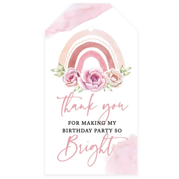 Koyal Wholesale Kids Party Favor Classic Thank You For Making My Birthday Party So Bright Gift Tags, Floral Rainbow Tags