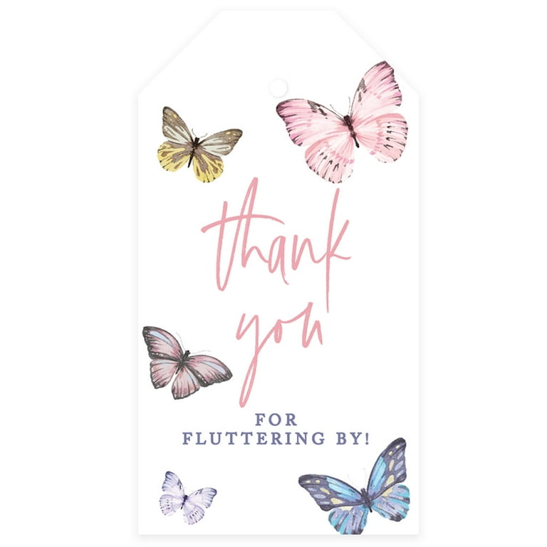 Koyal Wholesale Fancy Frame Kids Party Favor Thank You Tags with String,  Butterfly Birthday Gift Tags For Gift Bags 