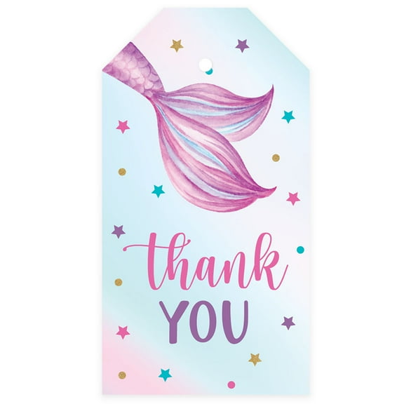 Koyal Wholesale Kids Party Favor Classic Thank You Tags with String, Mermaid Birthday Gift Tags, For Party Favors Bags