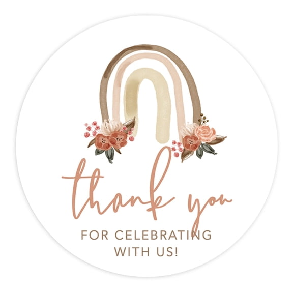 80Pcs 2" Round Boho Rainbow Birthday Favor Stickers Thank You For Celebrating with Us